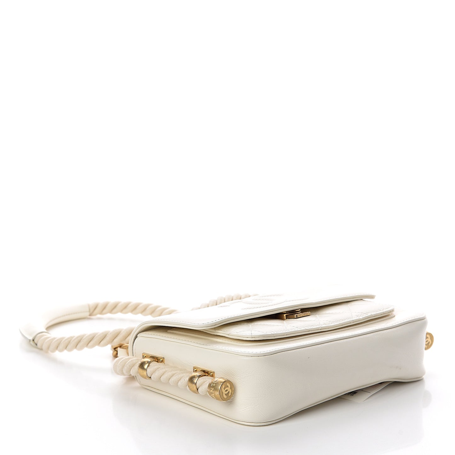 Crumpled Calfskin En Vogue Rope Flap White