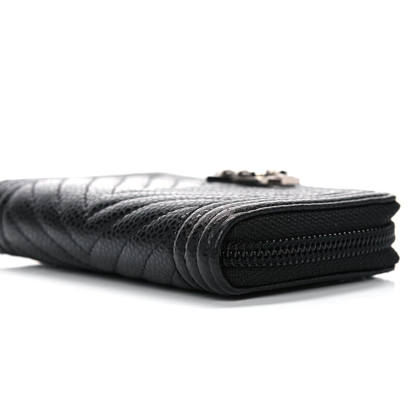 Caviar Chevron Quilted Boy Zip Around Coin Purse Wallet Black