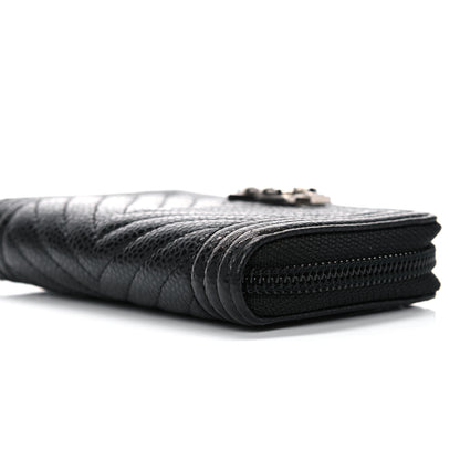Chanel Caviar Chevron Quilted Boy Zip Around Coin Purse Wallet Black 9 of 10