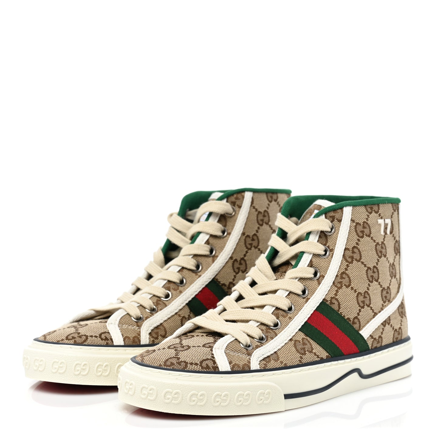 GG Monogram Web Womens 1977 Tennis High Top Sneakers 36 Beige Ebony Mystic White