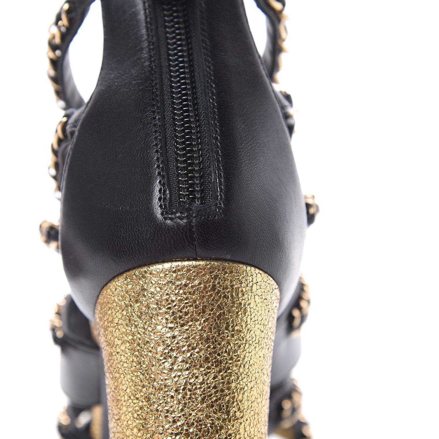 Chanel Lambskin Gladiator Chain Sandals 38 Black Gold 8 of 11