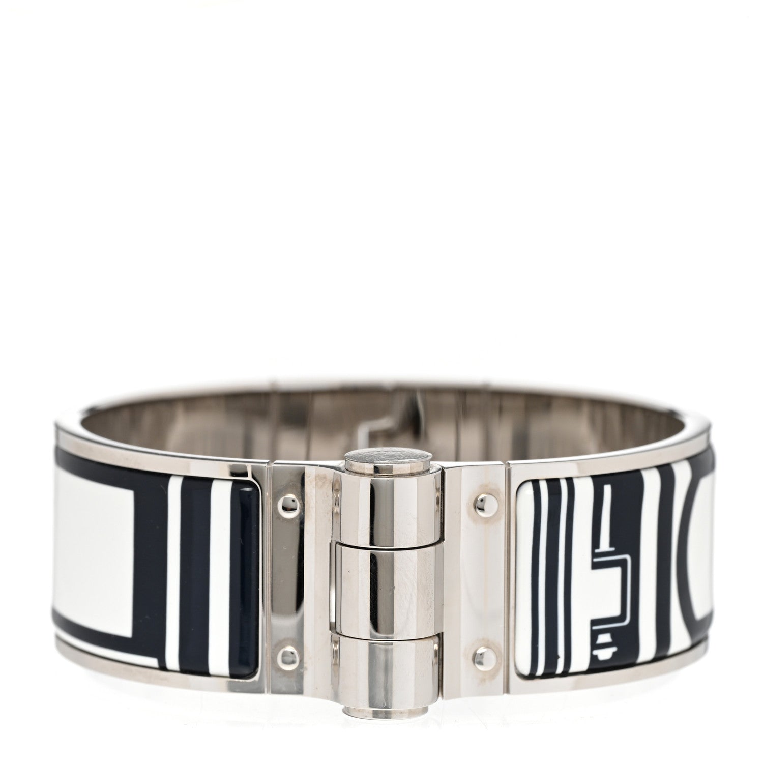 Hermes Enamel Printed Wide Les Coupes Tattoo Hinged Bracelet S Positif Negatif 1 of 4