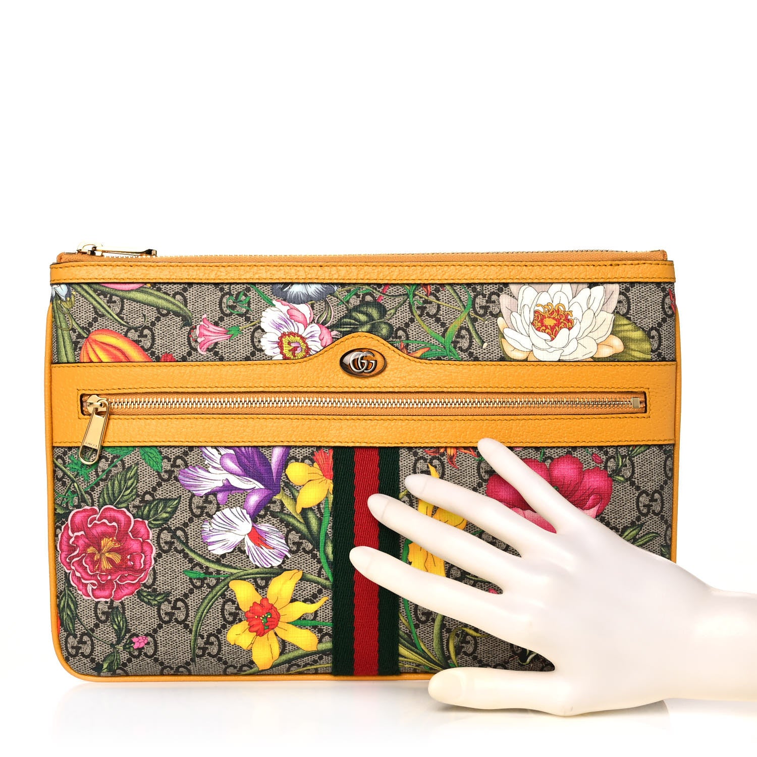 Gucci GG Supreme Monogram Flora Large Ophidia Pouch Clutch Beige Multicolor Crop 2 of 10