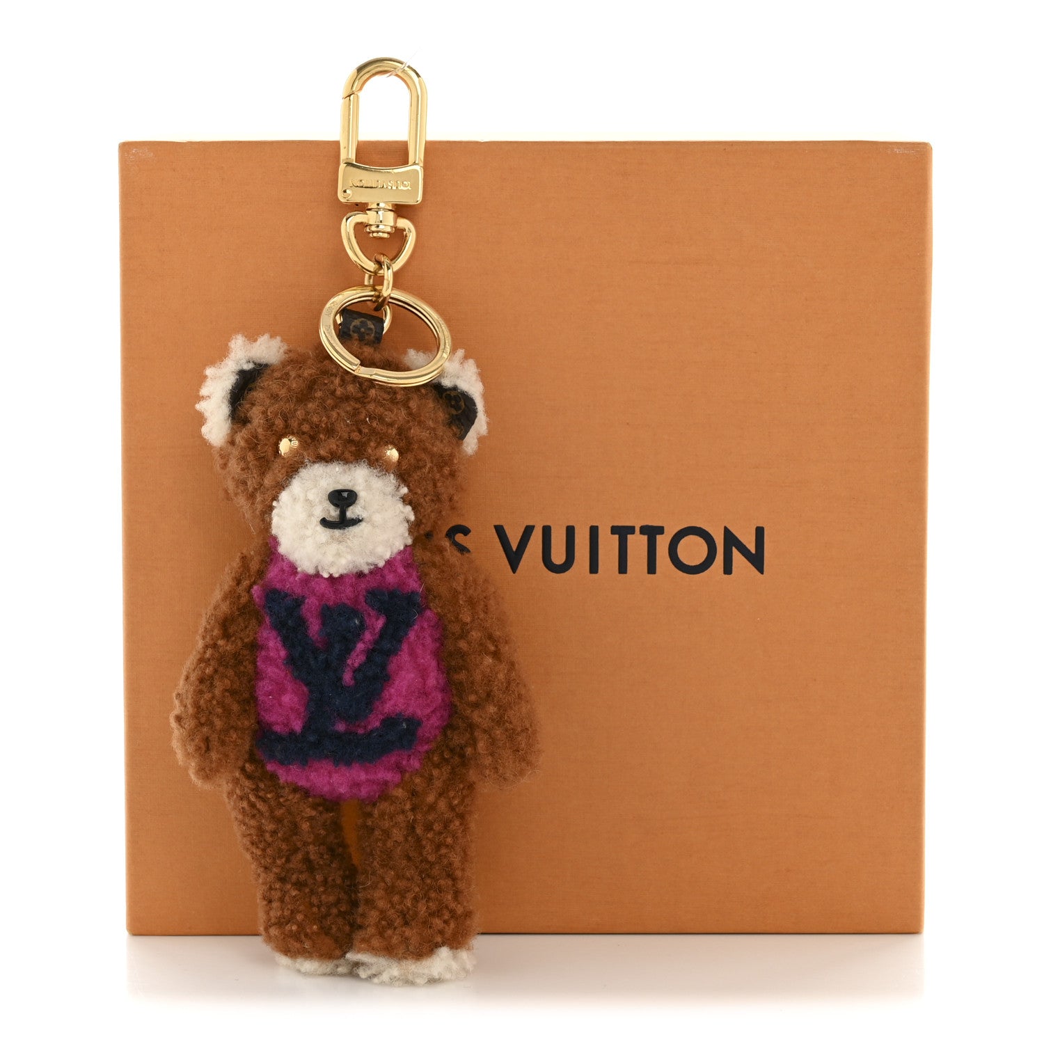 Louis Vuitton Shearling LV Teddy Bear Bag Charm Key Holder Brown