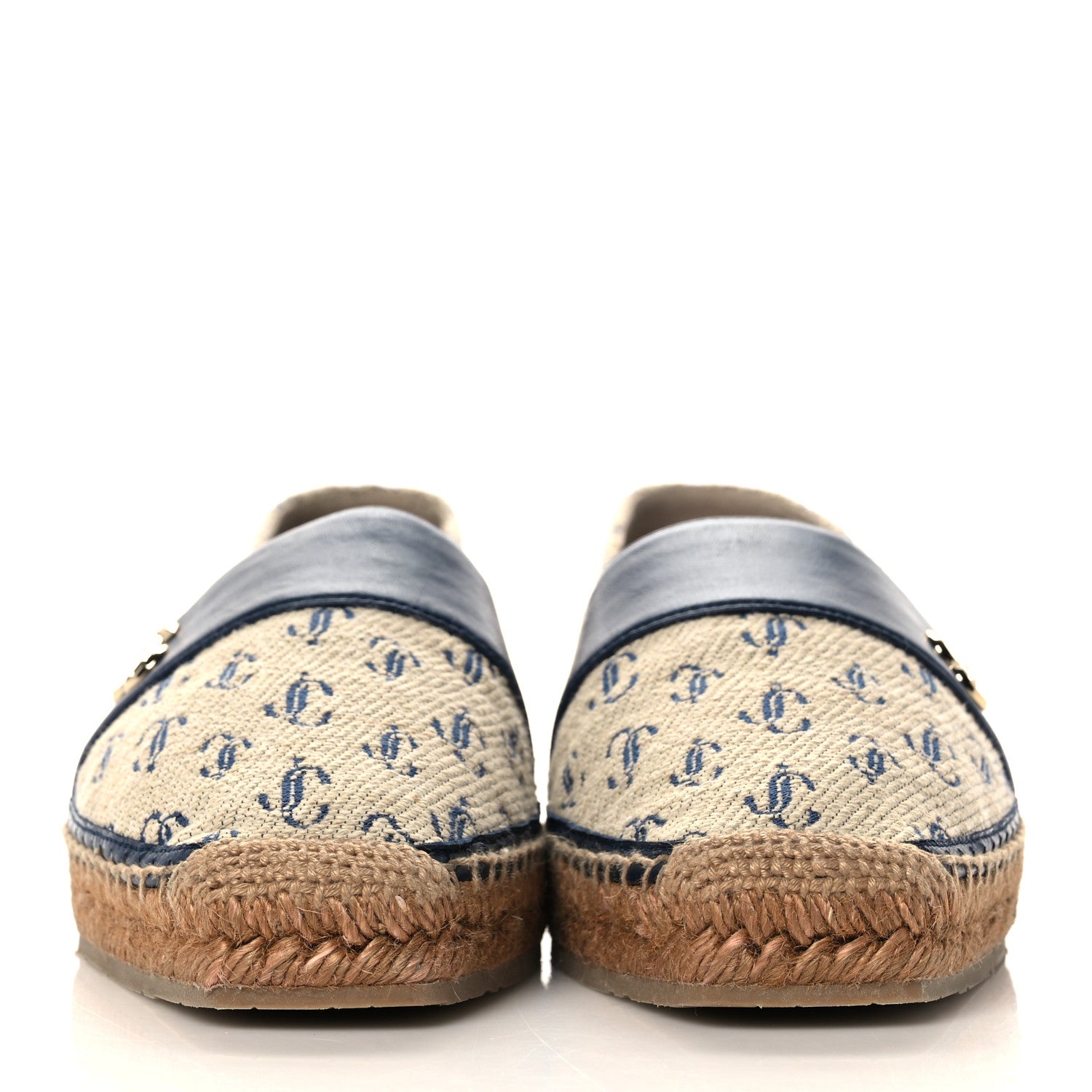 Jimmy Choo Jacquard Monogram Calfskin Cora Dru Espadrilles 37 Sand Dune Navy 2 of 11