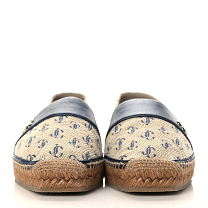 Jimmy Choo Jacquard Monogram Calfskin Cora Dru Espadrilles 37 Sand Dune Navy 2 of 11