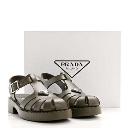 Prada Foam Rubber Metal Triangle Logo 50mm Cage Sandals 40 Militare 9 of 9