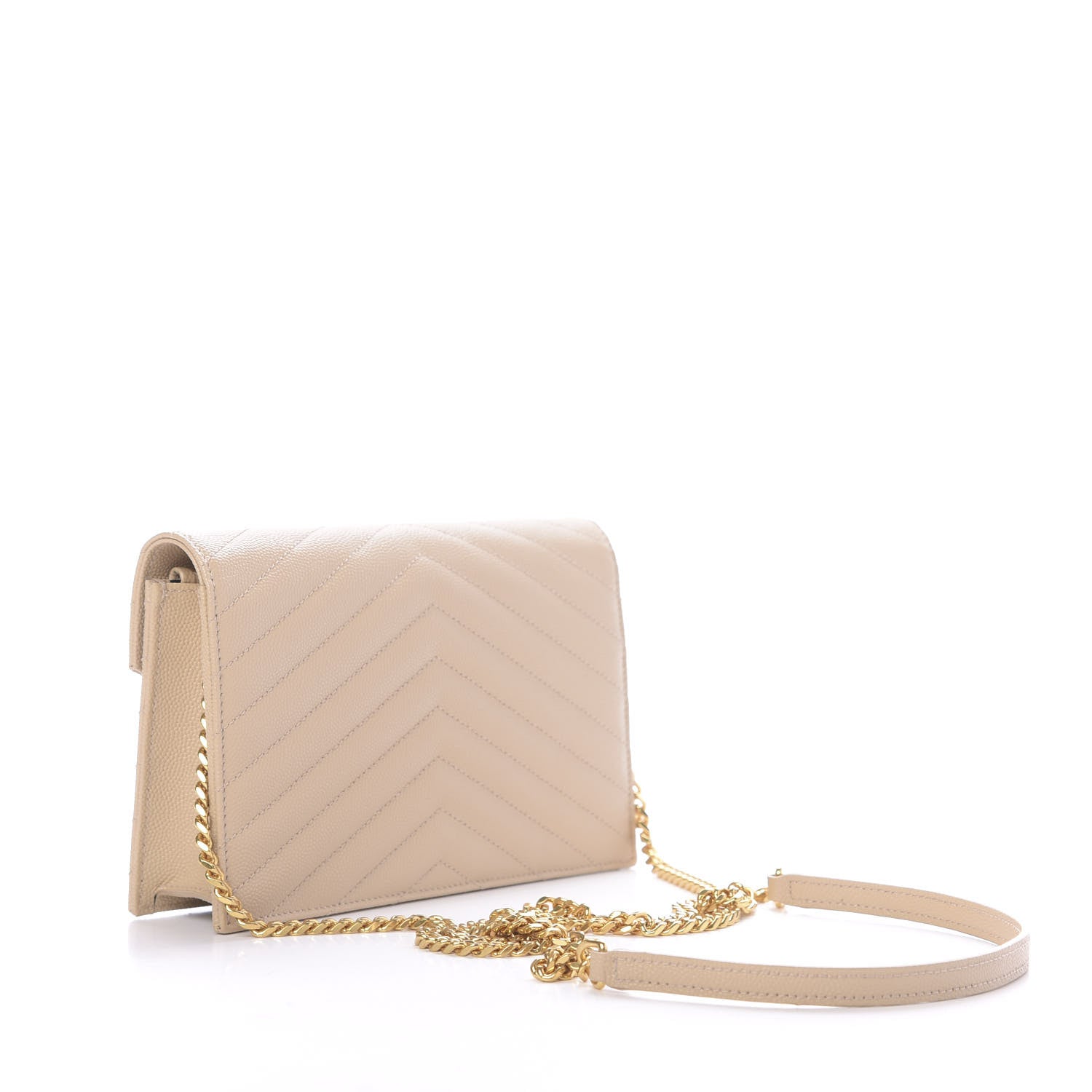 Saint Laurent Grain De Poudre Matelasse Chevron Monogram Envelope Chain Wallet Nude Powder 3 of 10
