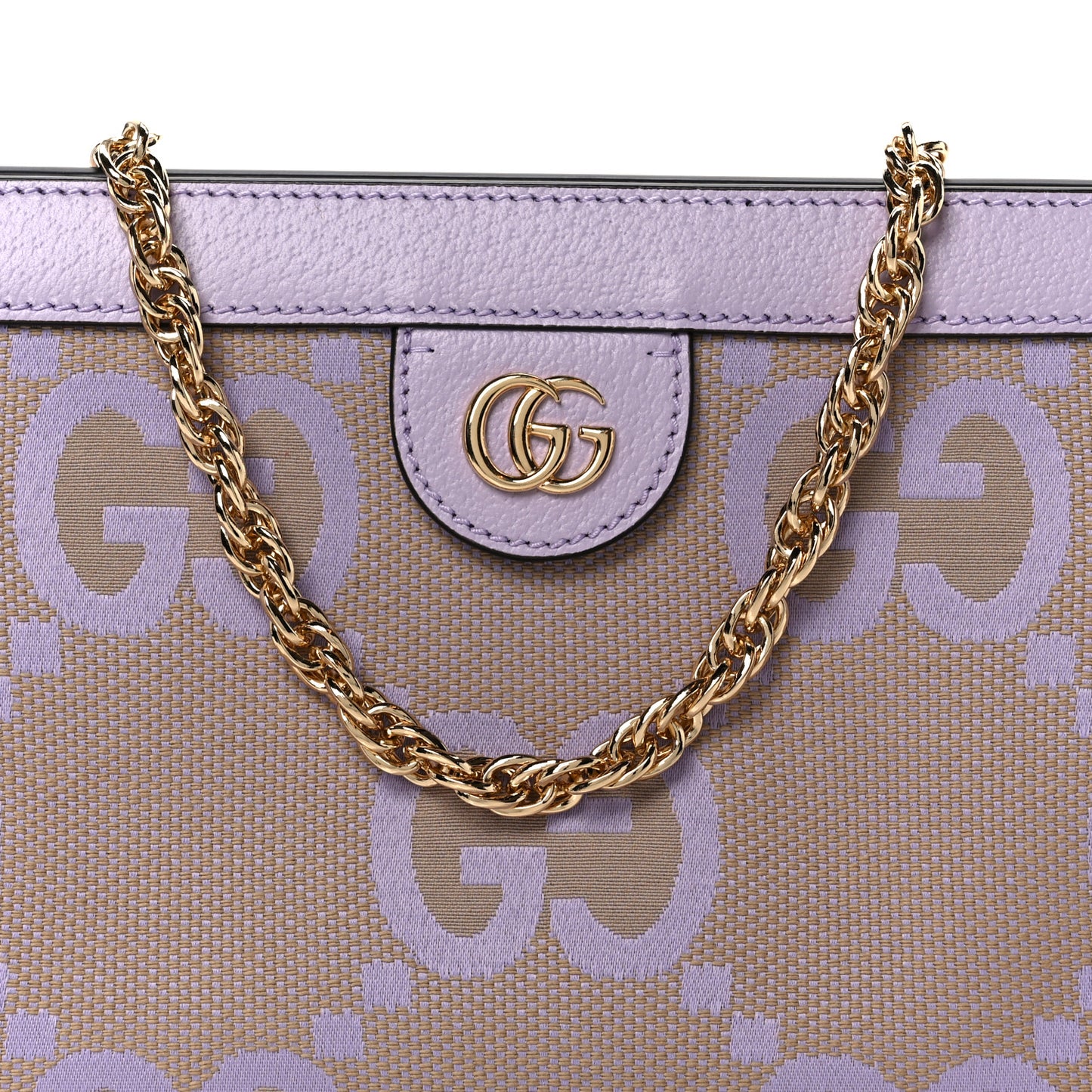 Monogram Jumbo GG Textured Dollar Calfskin Small Ophidia Chain Shoulder Bag Beige Lapis