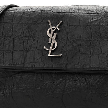 Saint Laurent Calfskin Crocodile Embossed Medium West Hollywood Monogram Fold-Over Black 11 of 14