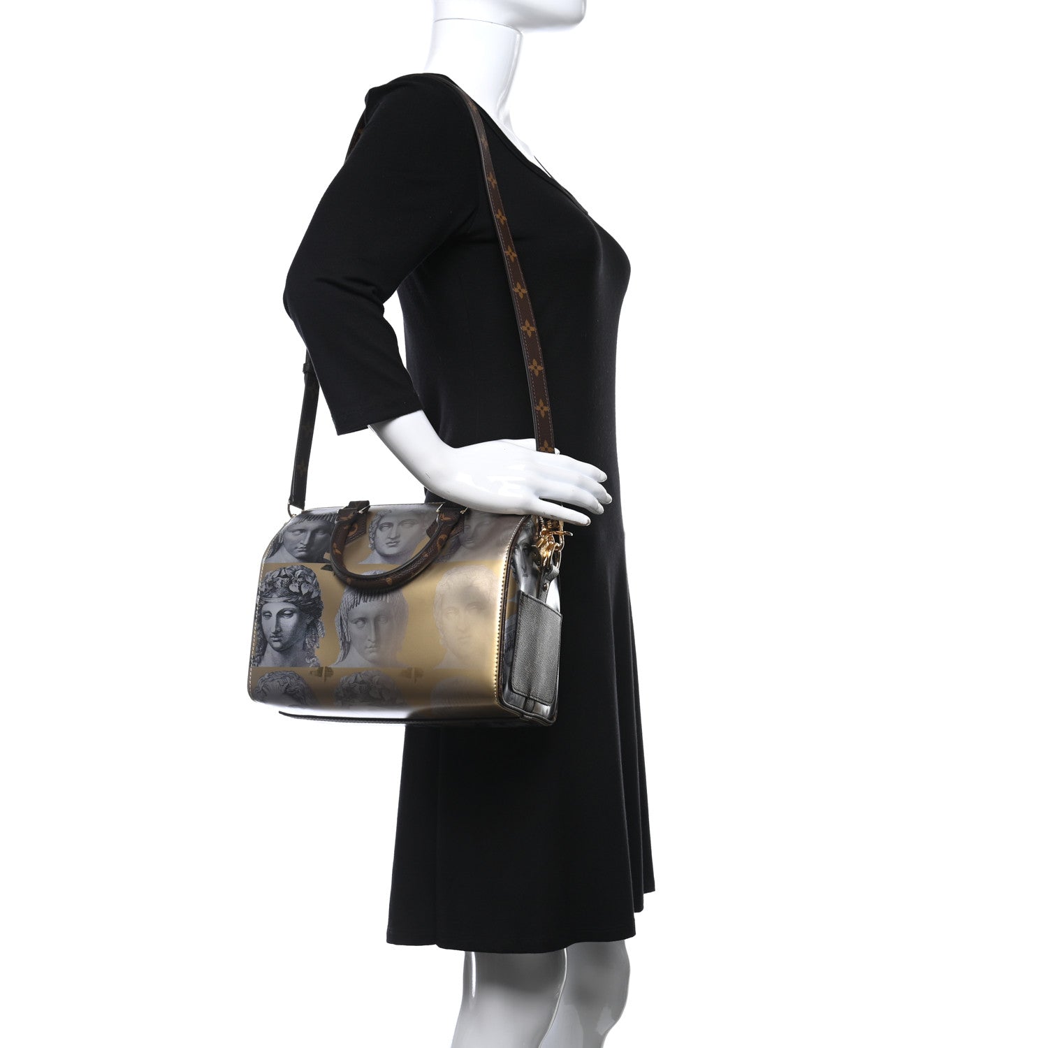 Louis Vuitton X FORNASETTI Calfskin Fornasetti Speedy Bandouliere 25 Gold 2 of 9