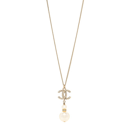 Chanel Crystal Pearl Twisted CC Drop Necklace Gold 1 of 6