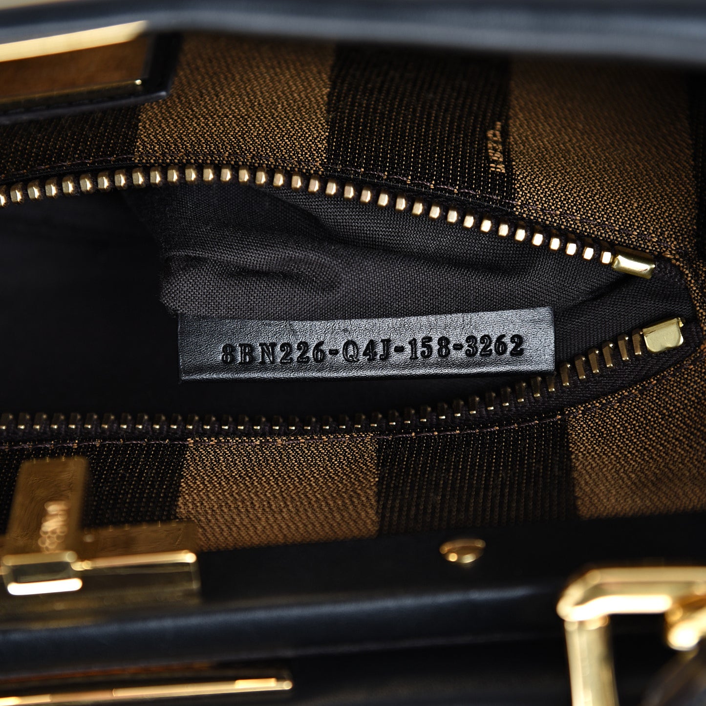 Vitello Morgan Fabric Jacquard Pequin Medium Peekaboo Iconic Satchel Black Tobacco