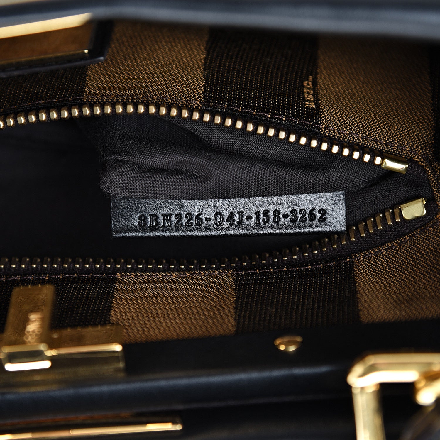 Fendi Vitello Morgan Fabric Jacquard Pequin Medium Peekaboo Iconic Satchel Black Tobacco 8 of 12