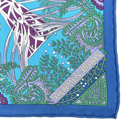 Hermes Silk Maitres de la Foret Scarf 90 Turquoise Ocre Violet 2 of 5