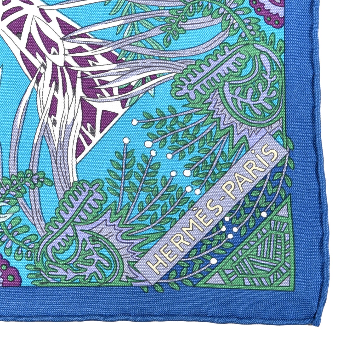 Silk Maitres de la Foret Scarf 90 Turquoise Ocre Violet