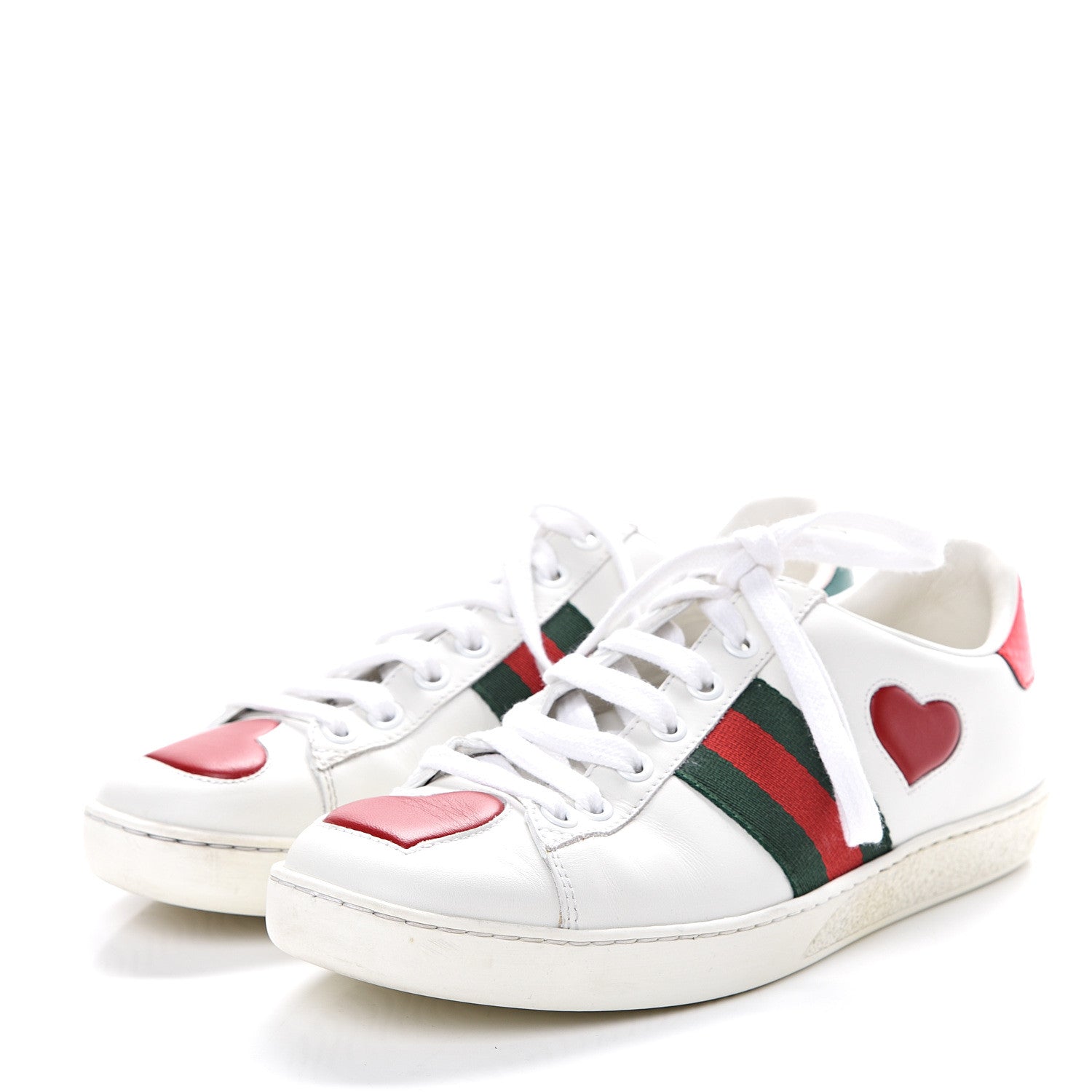 Gucci Calfskin Ayers Web Heart Embroidered Ace Sneakers 36 White 3 of 11