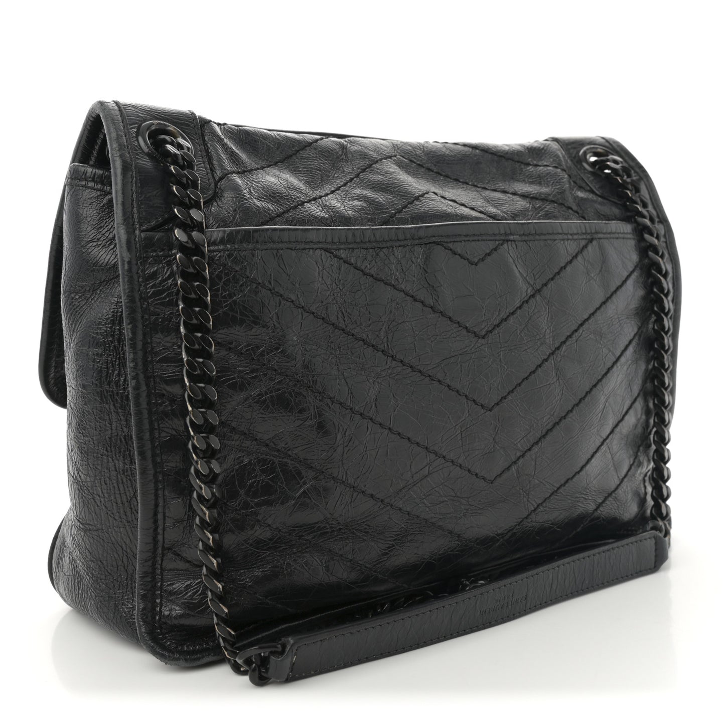 Crinkled Calfskin Matelasse Monogram Large Niki Chain Satchel Black