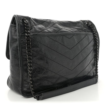Saint Laurent Crinkled Calfskin Matelasse Monogram Large Niki Chain Satchel Black 3 of 12