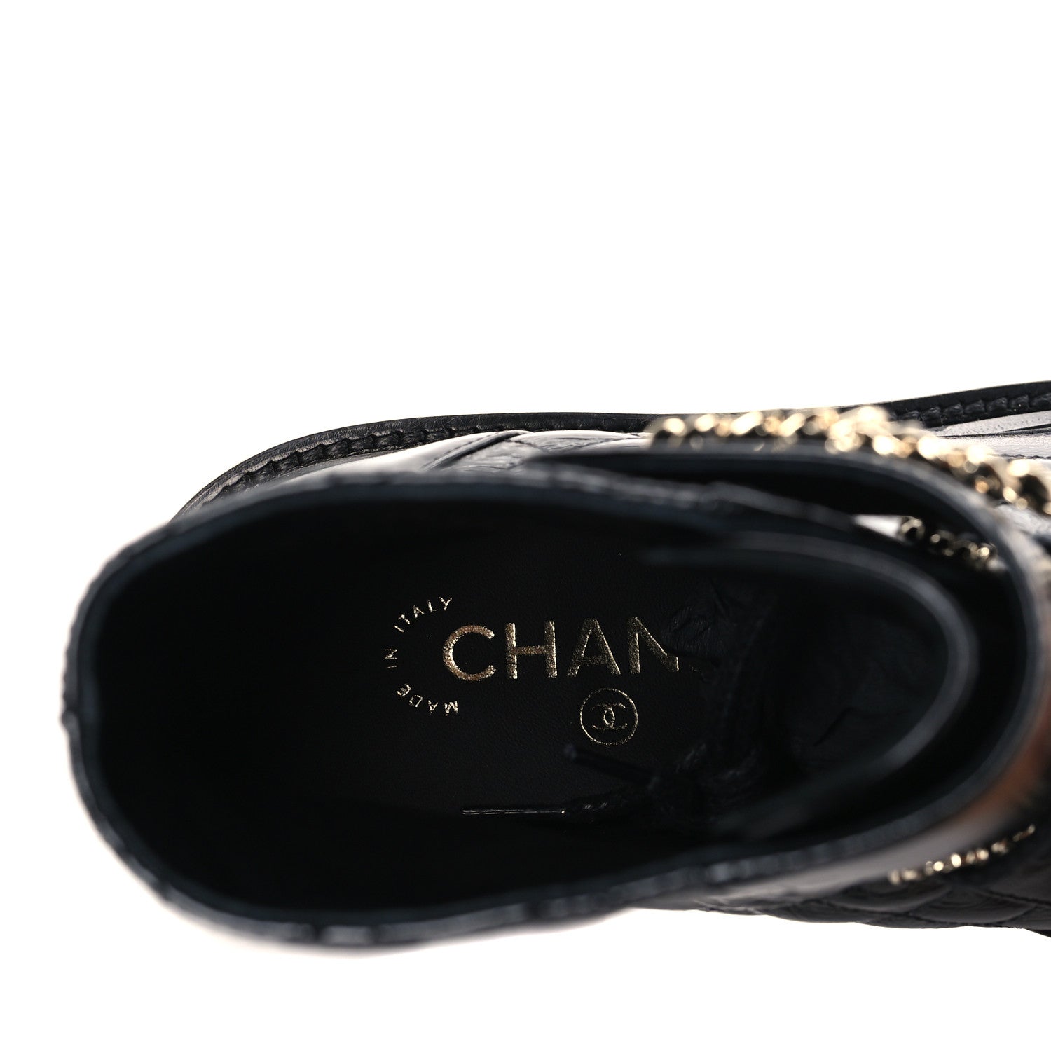 Chanel Shiny Goatskin Calfskin Quilted Lace Up Combat Boots 38 Black 7 of 7