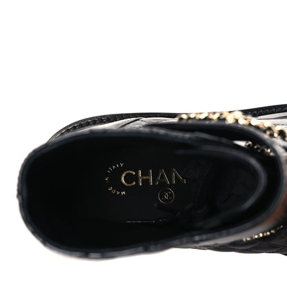 Chanel Shiny Goatskin Calfskin Quilted Lace Up Combat Boots 38 Black 7 of 7