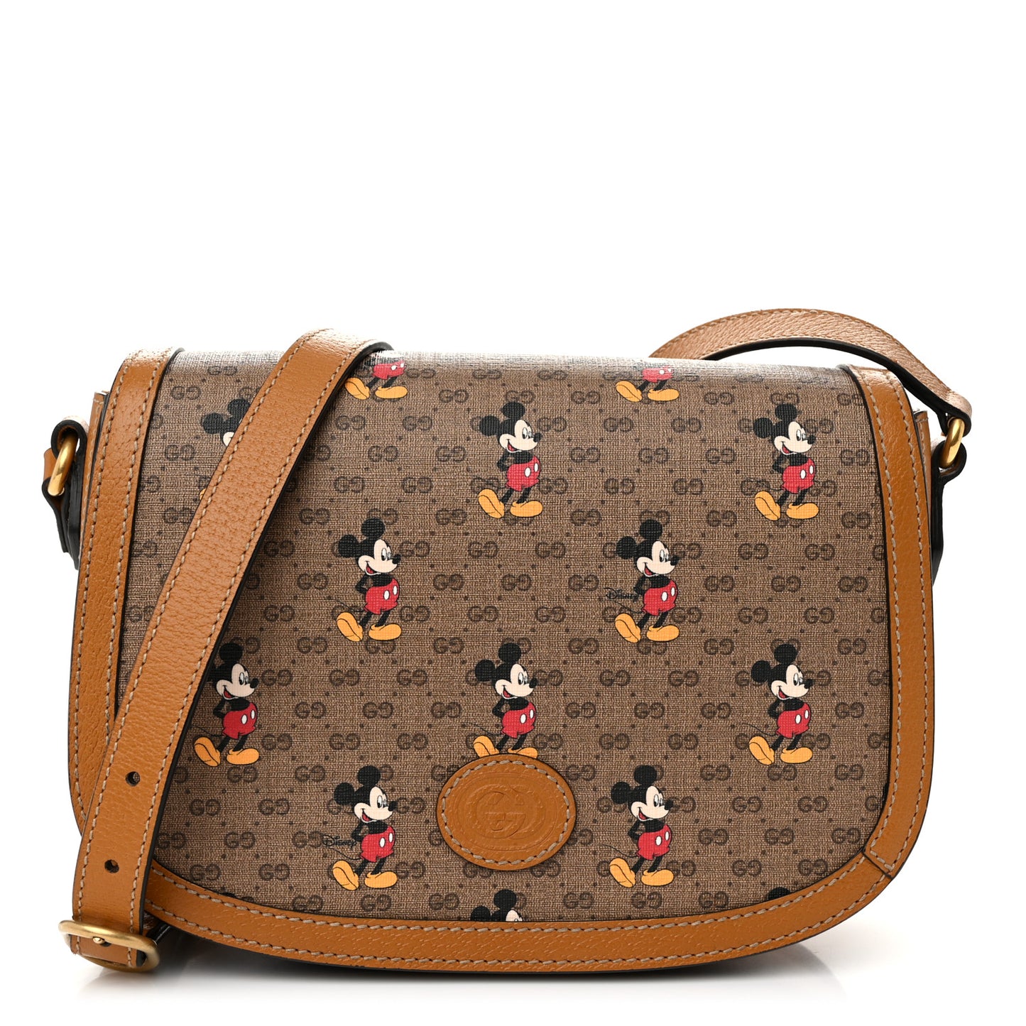 X DISNEY Mini Vintage GG Supreme Monogram Mickey Mouse Small Flap Messenger Bag Beige Vintage Sun Oil