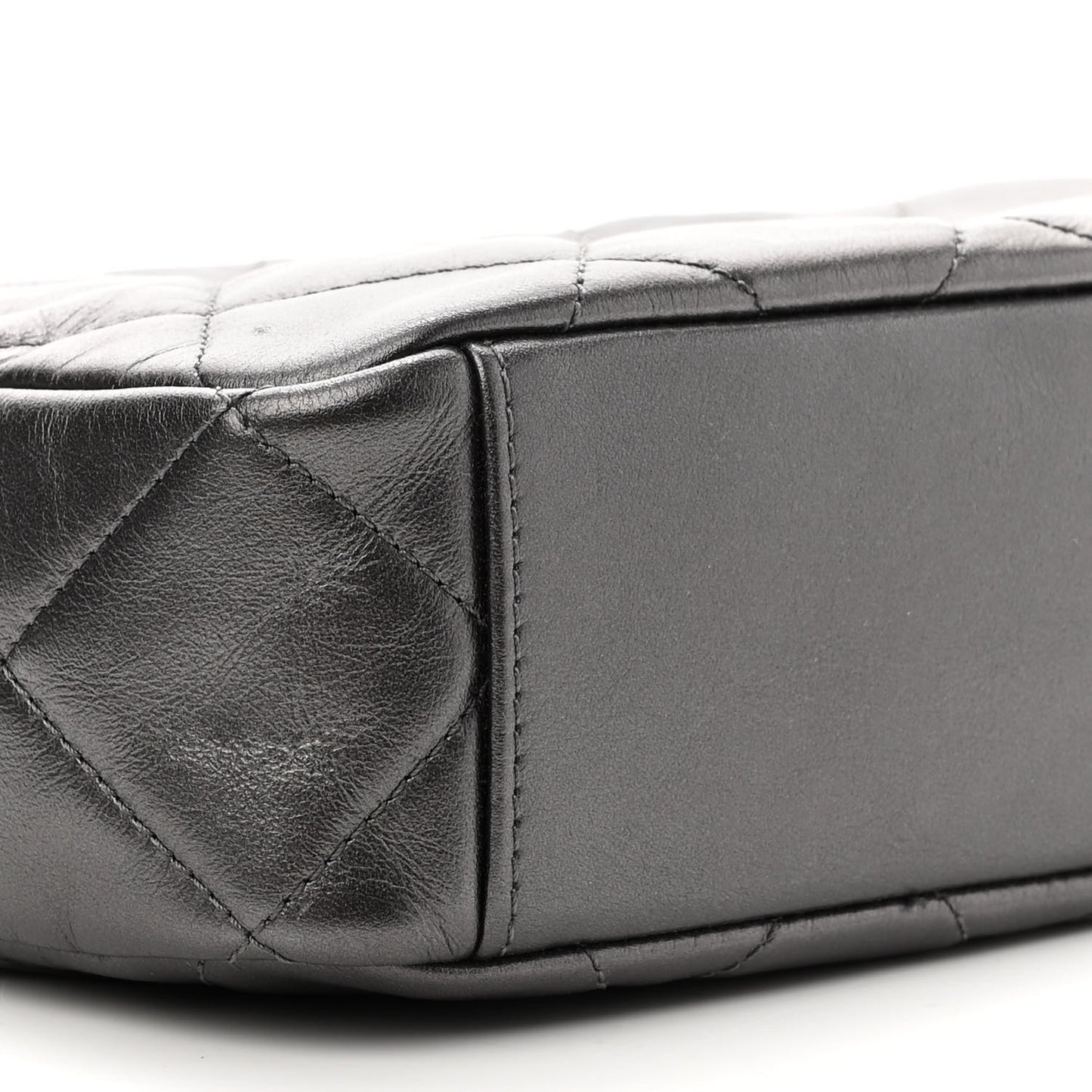 Metallic Calfskin Pearl Quilted CC Mini Camera Case Ruthenium