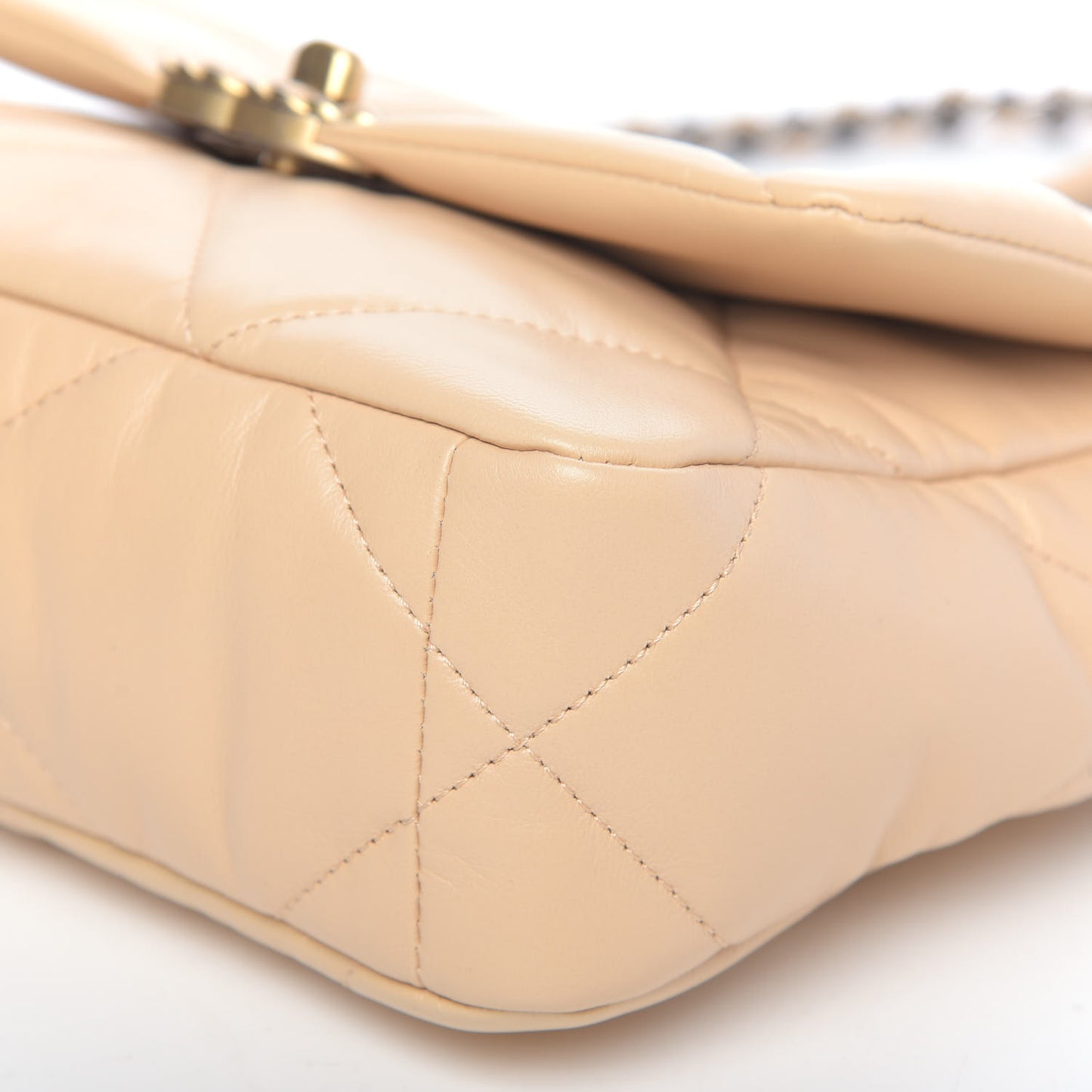 Shiny Goatskin Quilted Medium Chanel 19 Flap Beige