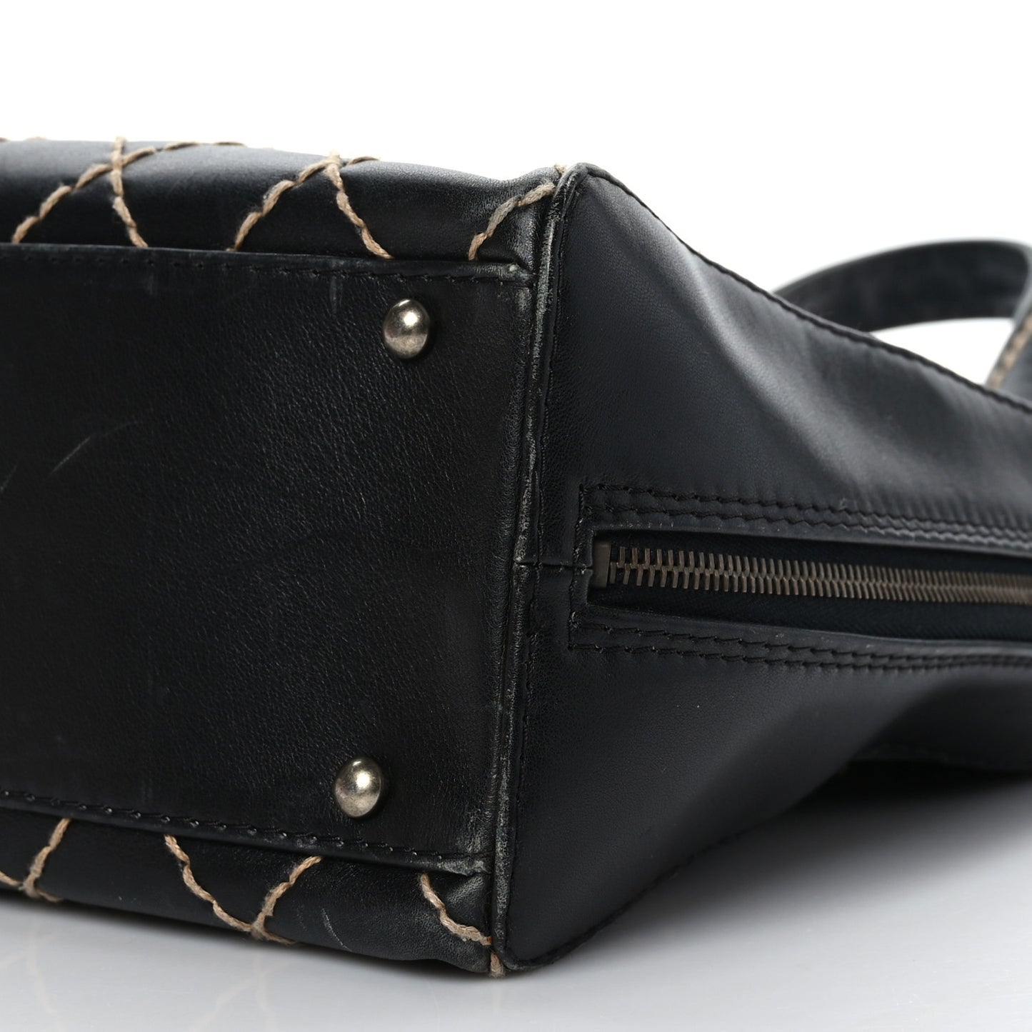 Calfskin Wild Stitch Vertical Top Handle Bag Black