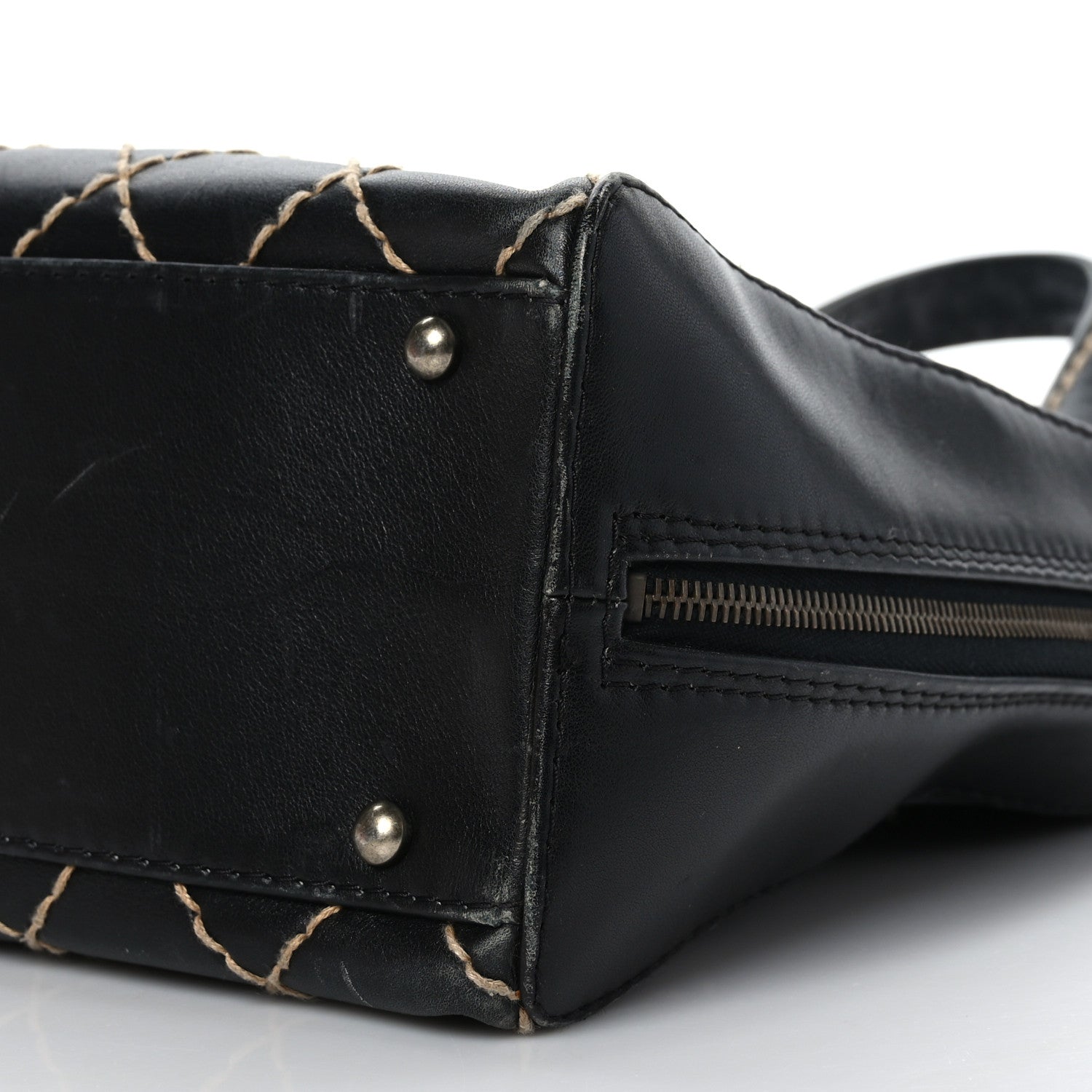 Chanel Calfskin Wild Stitch Vertical Top Handle Bag Black 9 of 10