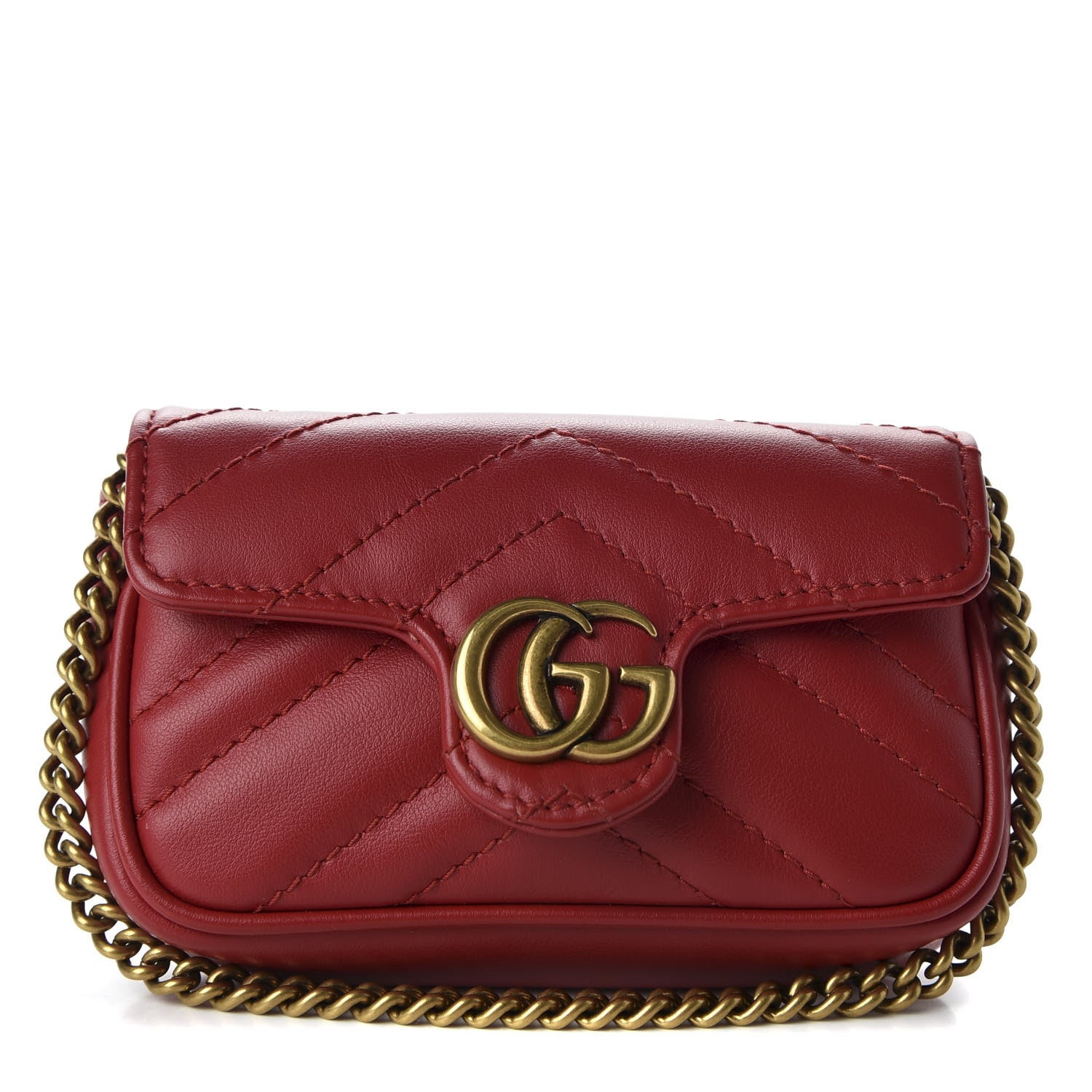 Gucci Calfskin Matelasse GG Marmont 2.0 Coin Purse On A Chain Hibiscus Red 1 of 8