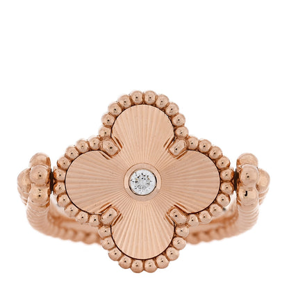 Van Cleef & Arpels 18K Rose Gold Diamond Carnelian Reversible Guilloche Vintage Alhambra Ring 47 4 1 of 7