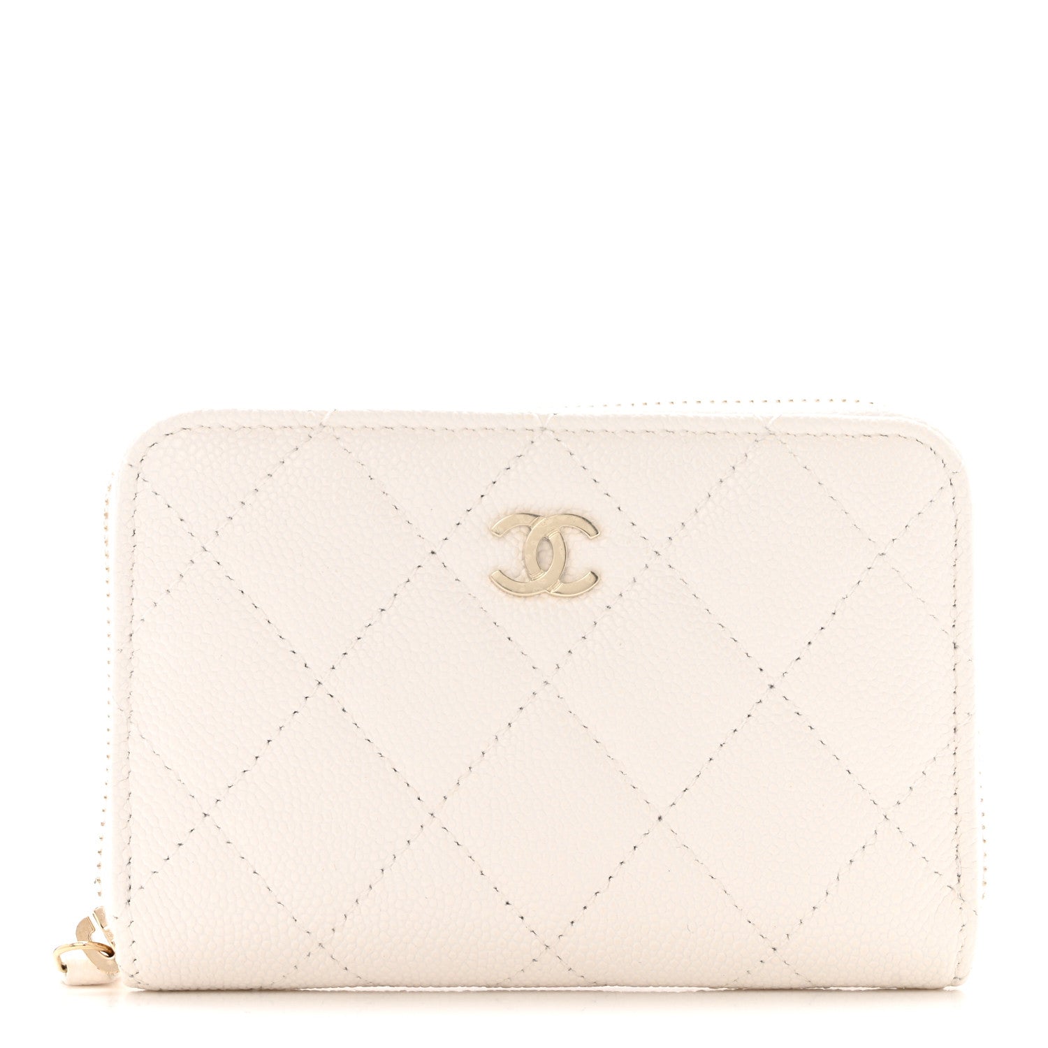 Chanel Caviar Quilted Zip Coin Purse White 1 of 8