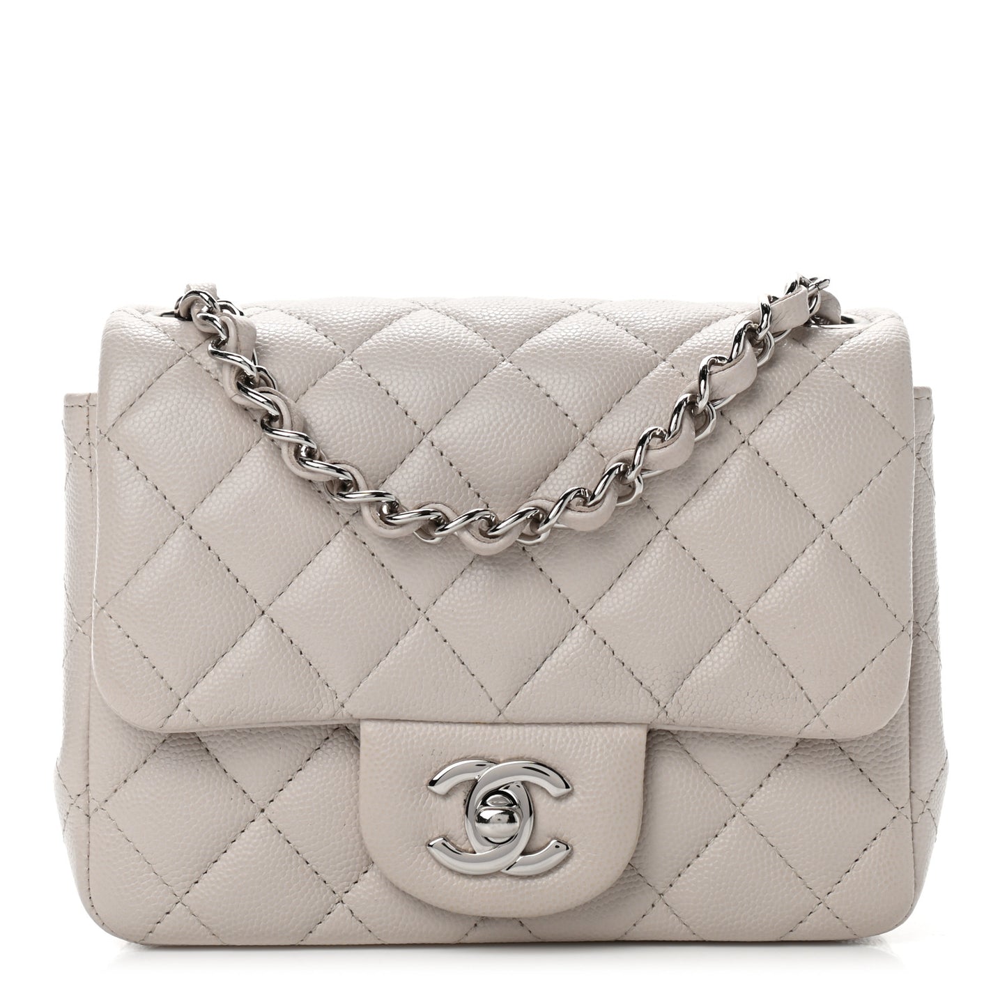 Caviar Quilted Mini Square Flap White