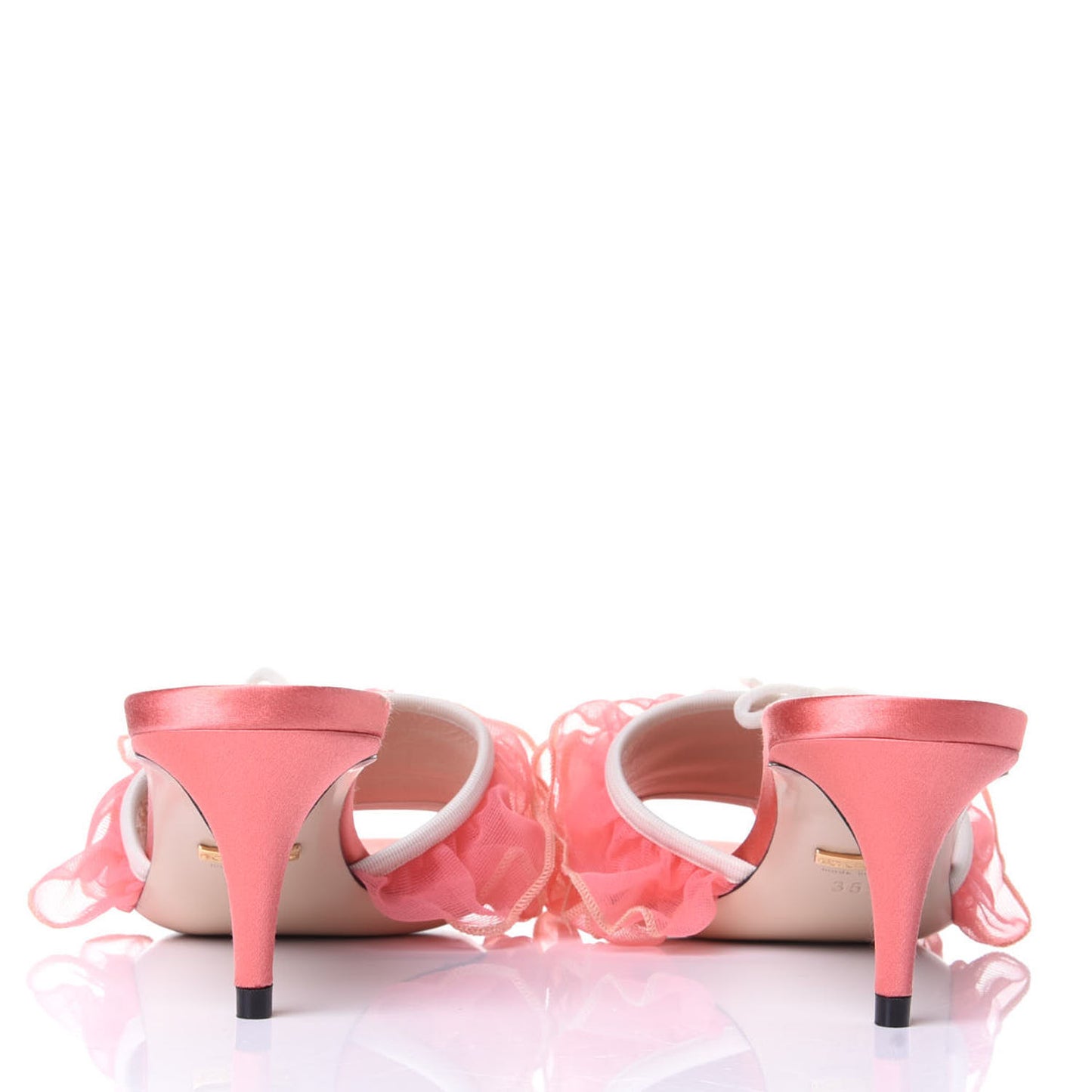 Tulle Ruffle Low Heel Slide Sandals 35.5 Peach White