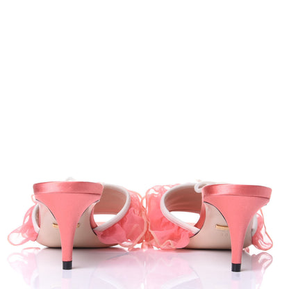 Gucci Tulle Ruffle Low Heel Slide Sandals 35.5 Peach White 7 of 13