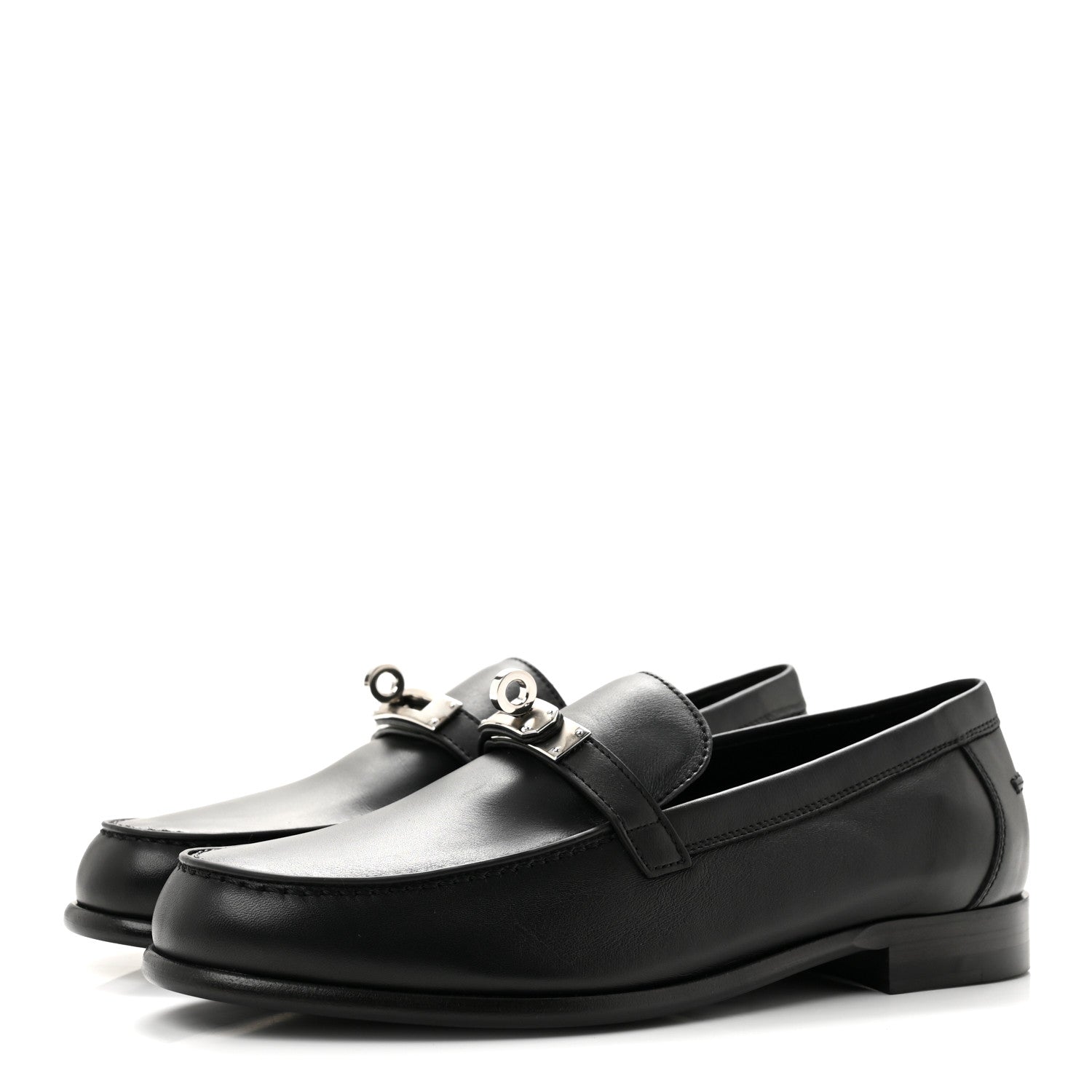Hermes Calfskin Womens Destin Loafers 37.5 Black 4 of 10