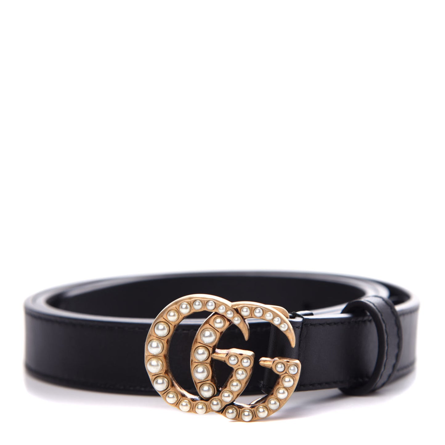 Moon Calfskin Pearl Double G 20mm Belt 80 32 Black Cream