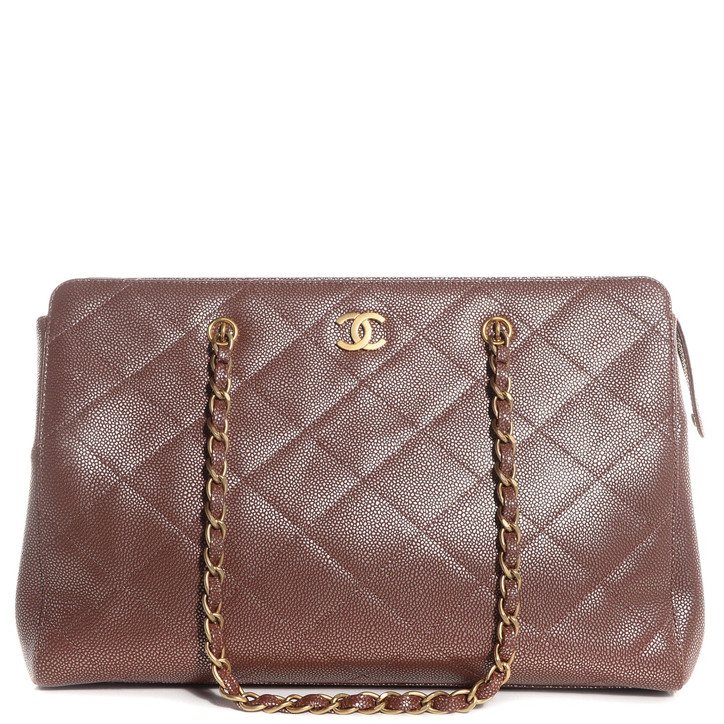 Metallic Caviar Quilted Shoulder Bag Brown