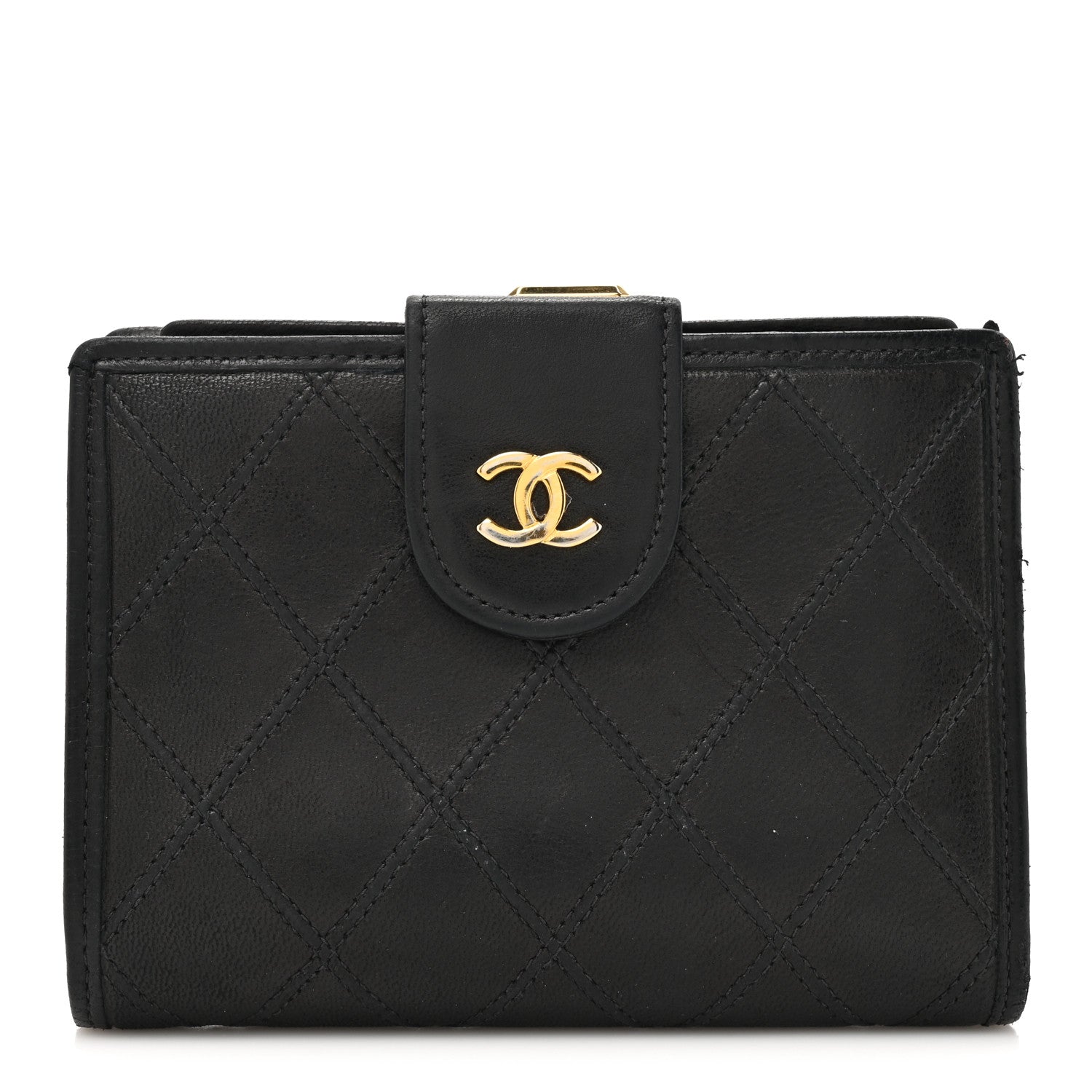 Chanel Lambskin Diamond Stitched Compact French Wallet Black 1 of 14