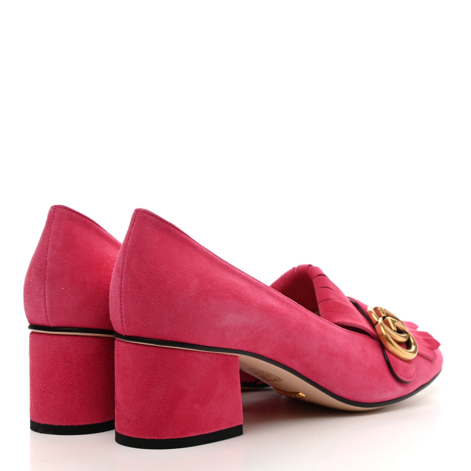 Gucci Kid Scamosciato GG Marmont Fringe 50mm Loafer Pumps 38.5 Hot Pink 4 of 9