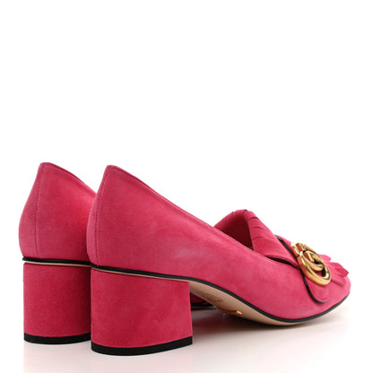Gucci Kid Scamosciato GG Marmont Fringe 50mm Loafer Pumps 38.5 Hot Pink 4 of 9
