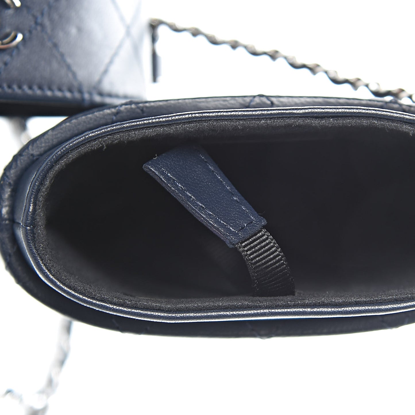 Lambskin Quilted Chain Around Phone Holder Navy