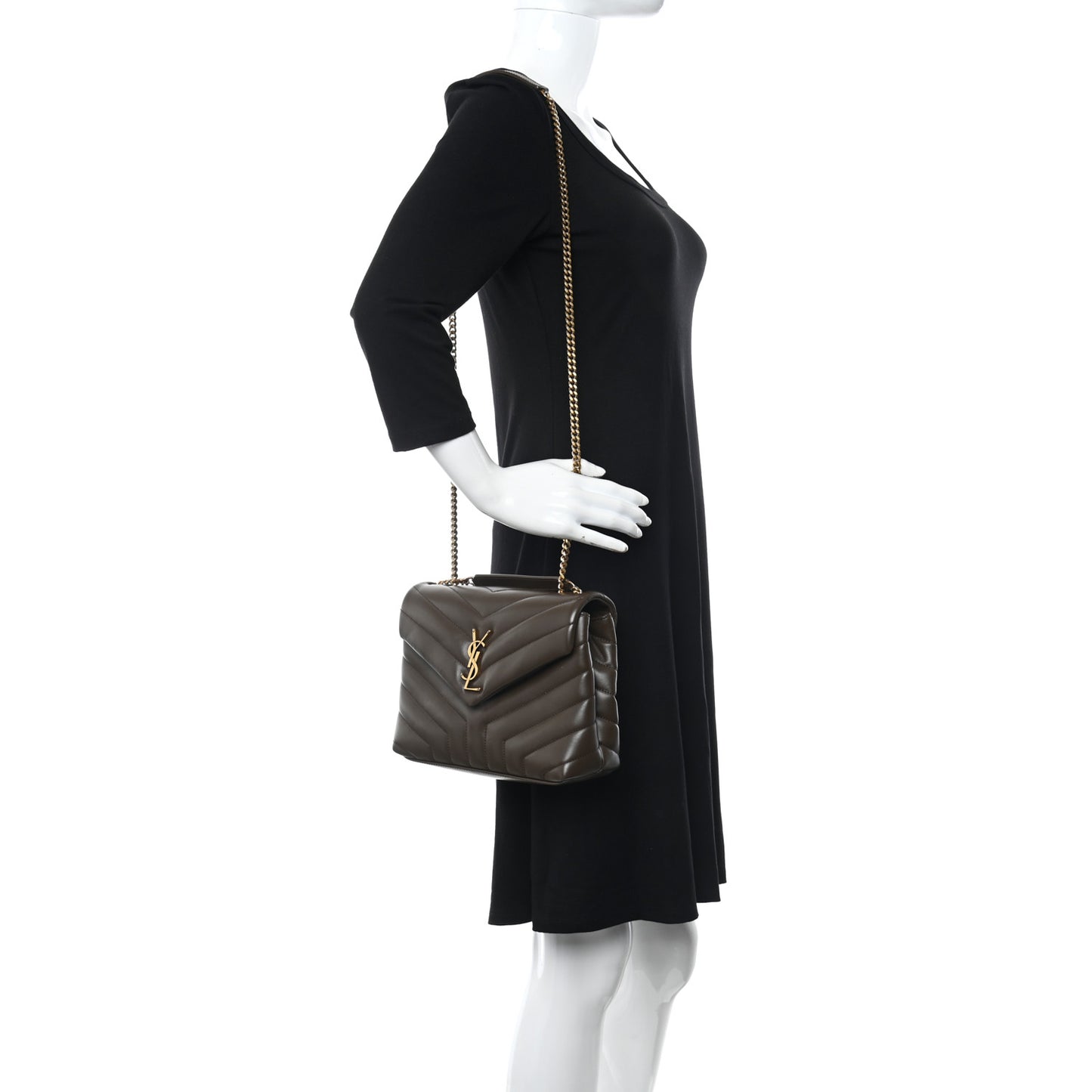 Calfskin Y Quilted Monogram Small Loulou Chain Satchel Soil Brown