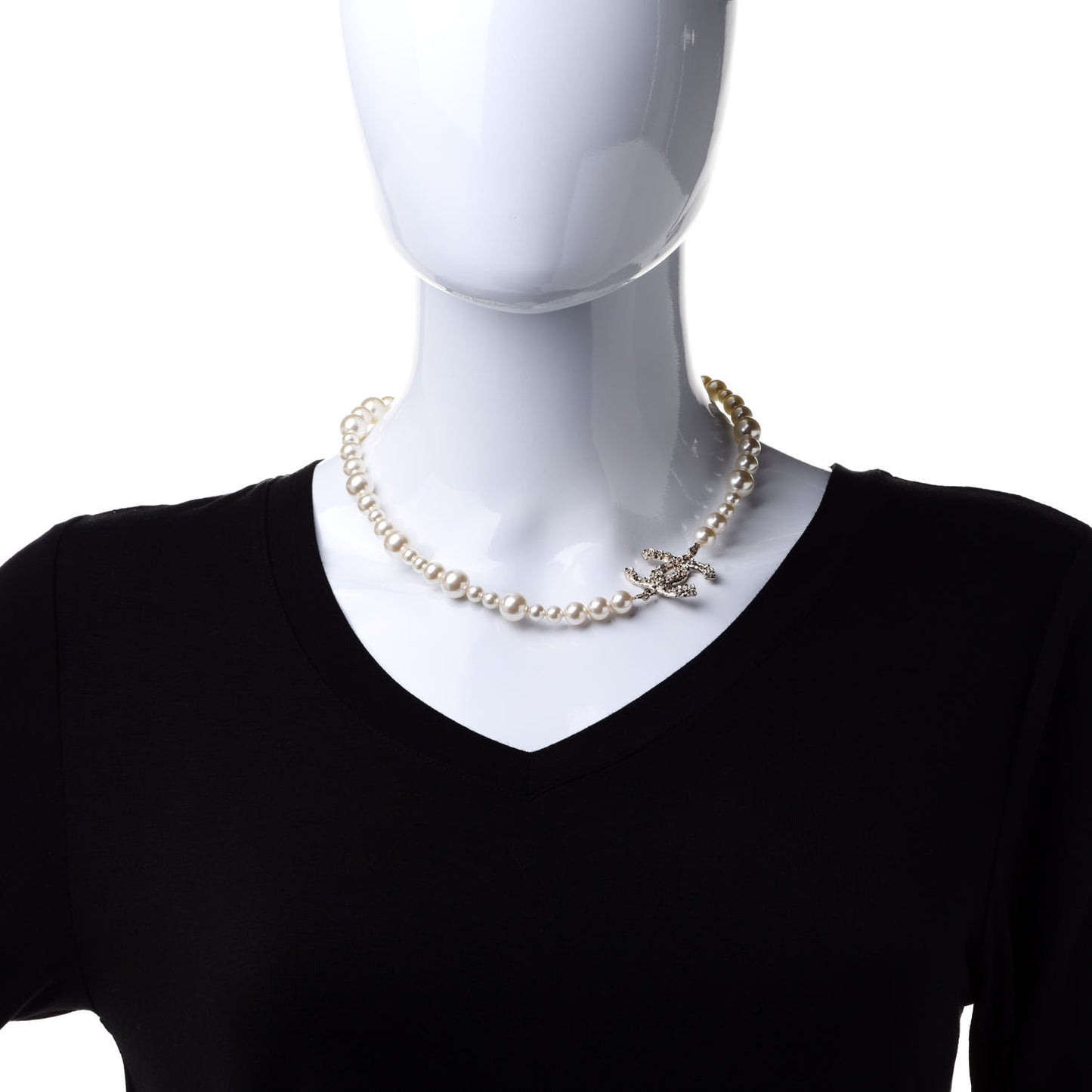 Pearl Crystal CC Camellia Short Necklace Gold