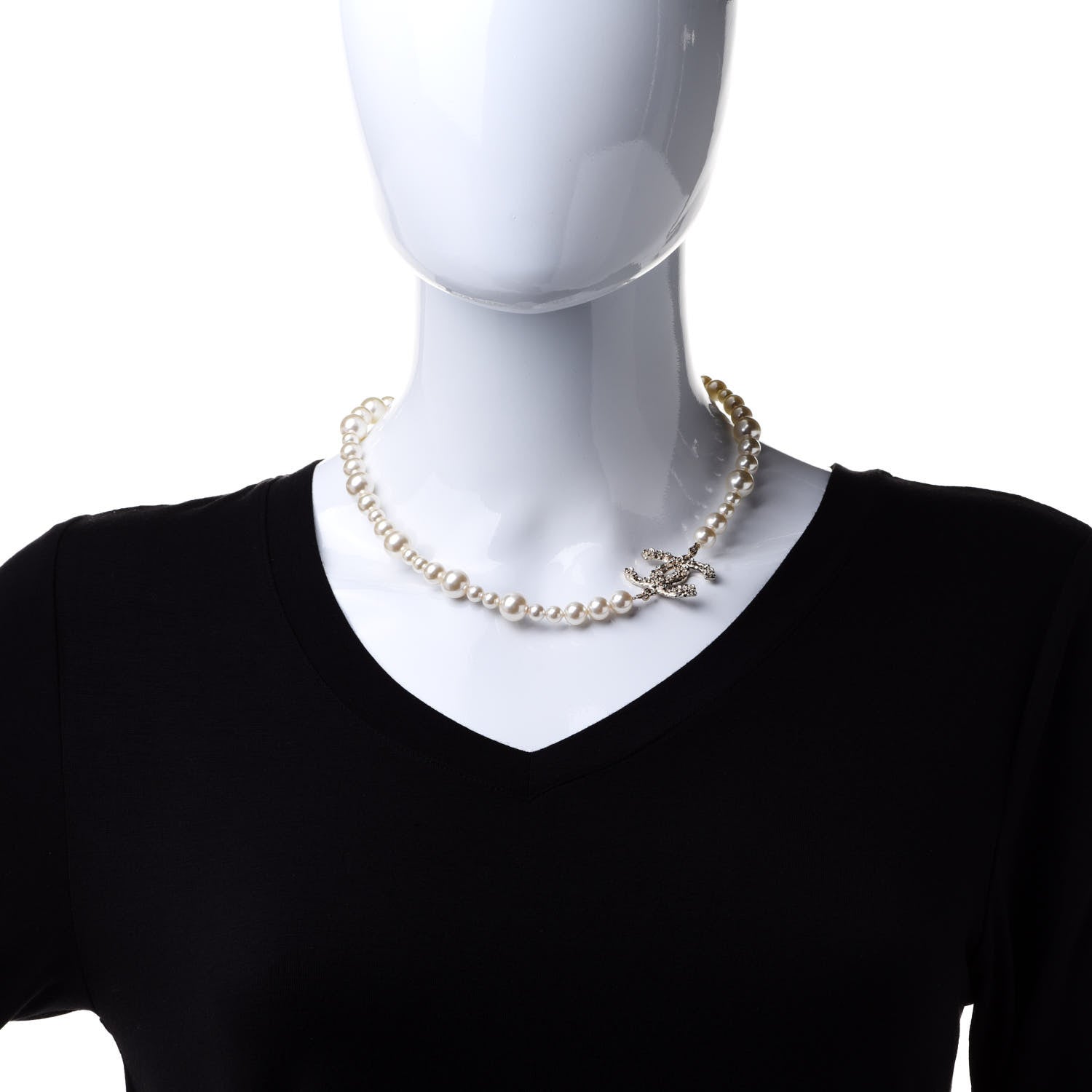 Chanel Pearl Crystal CC Camellia Short Necklace Gold 2 of 6