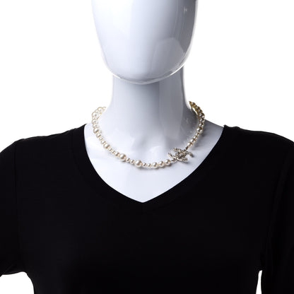 Chanel Pearl Crystal CC Camellia Short Necklace Gold 2 of 6