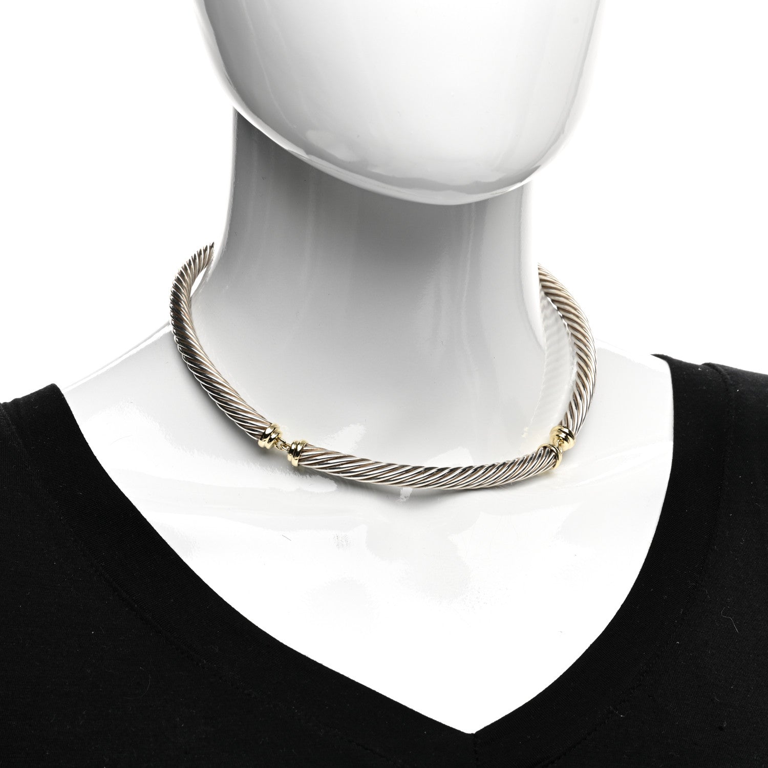 David Yurman Sterling Silver 14K Gold Cable Choker 7mm Necklace 2 of 3