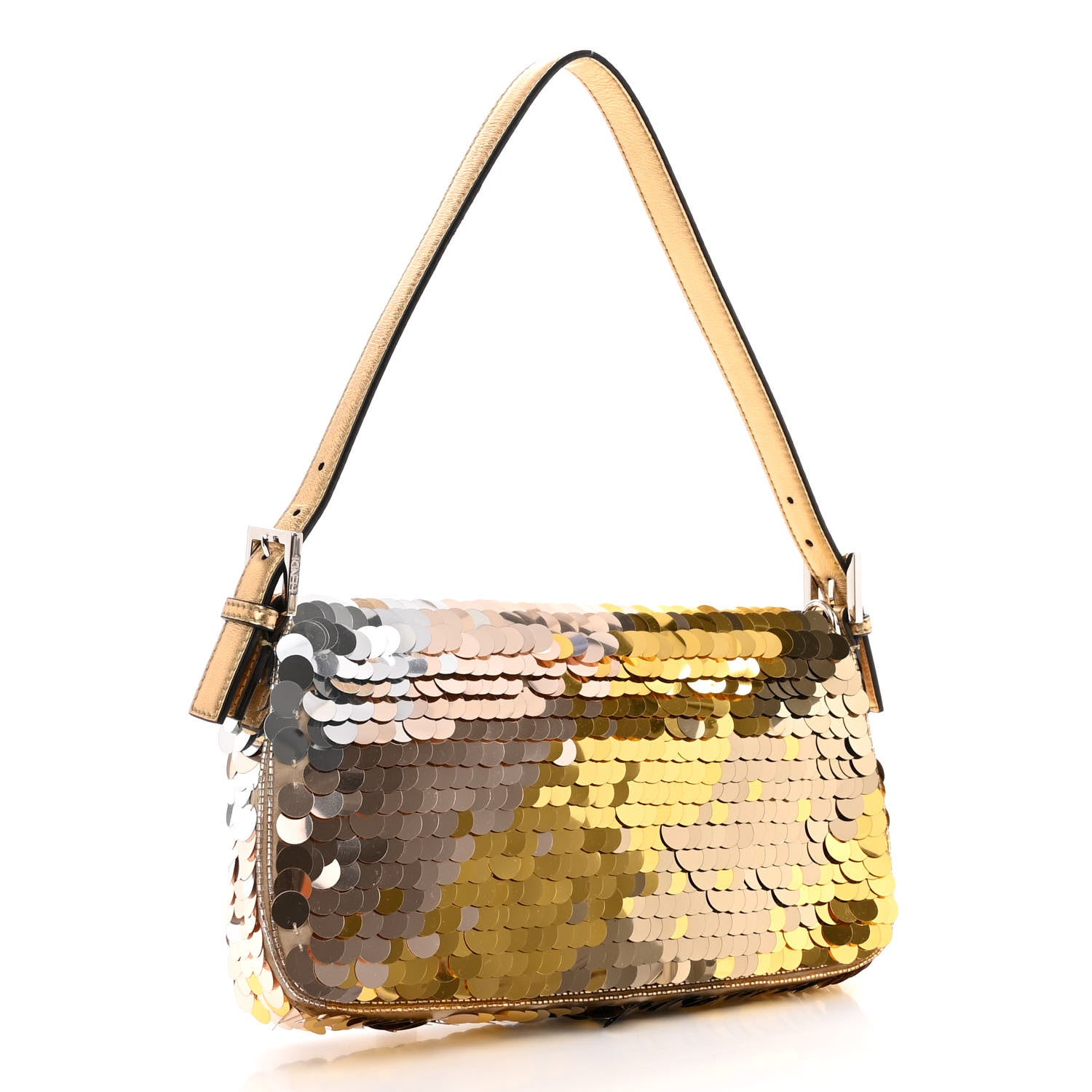 Fendi Sequin Paillettes Vitello Laminato Striped Baguette 1997 Oro Sfumato 3 of 9