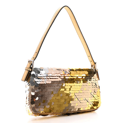 Fendi Sequin Paillettes Vitello Laminato Striped Baguette 1997 Oro Sfumato 3 of 9